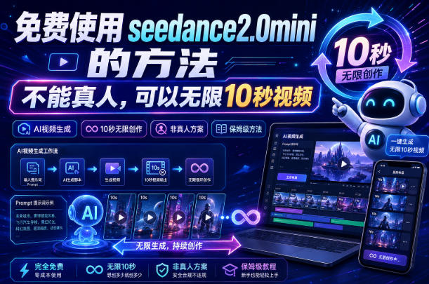 免费使用seedance2.0mini的方法，不能真人，可以无限10秒视频，9图+3音频参考-宇文网创
