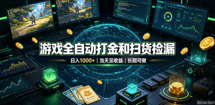 游戏全自动打金和扫货捡漏，日入1k+，当天见收益，长期可做！【揭秘】-宇文网创