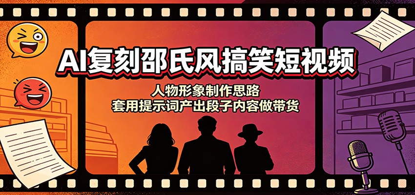AI复刻邵氏风搞笑短视频:人物形象制作思路,套用提示词产出段子内容做带货-宇文网创