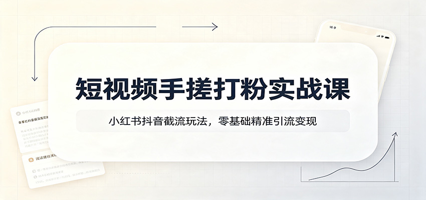 短视频手搓打粉实战课:小红书抖音截流玩法,零基础精准引流变现-宇文网创