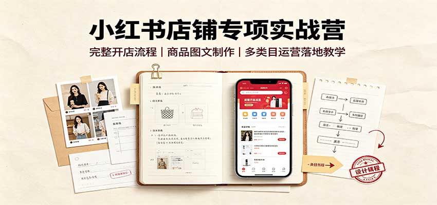 小红书店铺专项实战营：完整开店流程，商品图文制作，多类目运营落地教学-宇文网创