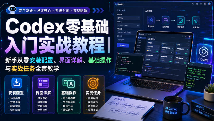 Codex零基础入门实战教程|新手从零安装配置、界面详解、基础操作与实战任务全套教学-宇文网创