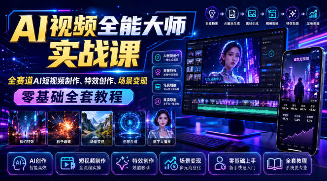 AI视频全能大师实战课|全赛道AI短视频制作、特效创作、场景变现零基础全套教程-宇文网创