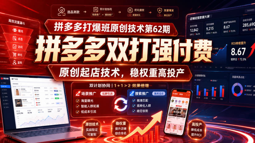 拼多多打爆班原创技术第62期，拼多多双打强付费，原创起店技术，稳权重高投产-宇文网创
