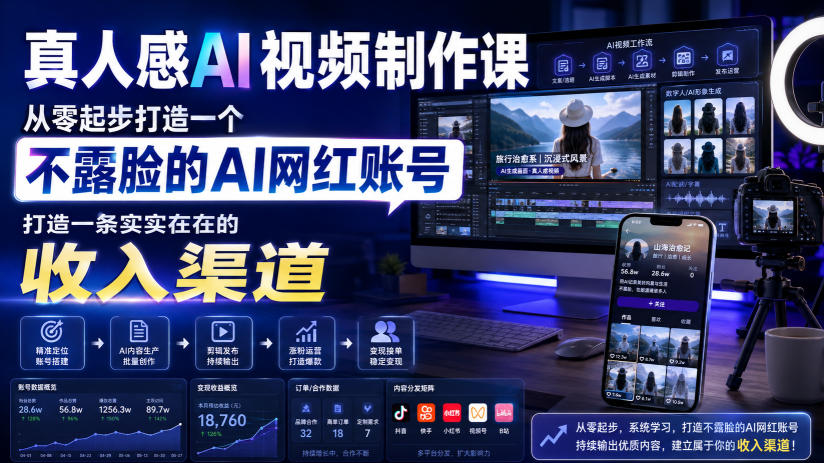 真人感AI视频制作课,从零起步打造一个不露脸的AI网红账号,打造一条实实在在的收入渠道【原创双语字幕】-宇文网创
