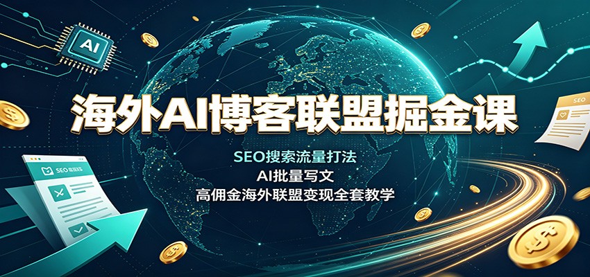 海外AI博客联盟掘金课：SEO搜索流量打法，AI批量写文，高佣金海外联盟变现全套教学-宇文网创