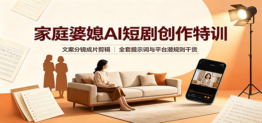 家庭婆媳AI短剧创作特训:文案分镜成片剪辑,全套提示词与平台潜规则干货-宇文网创