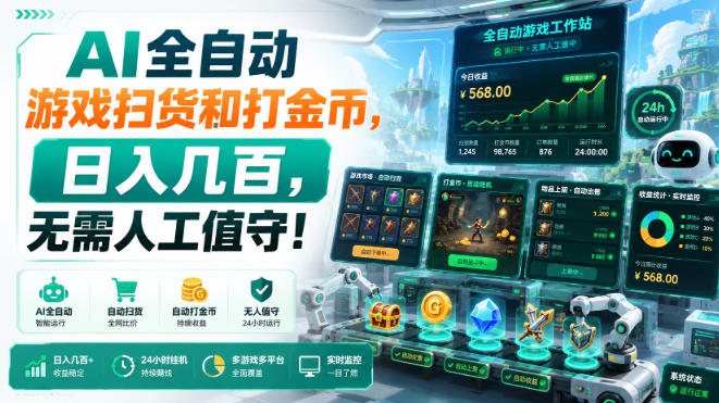 AI全自动游戏扫货和打金币,日入几百,无需人工值守!【揭秘】-宇文网创