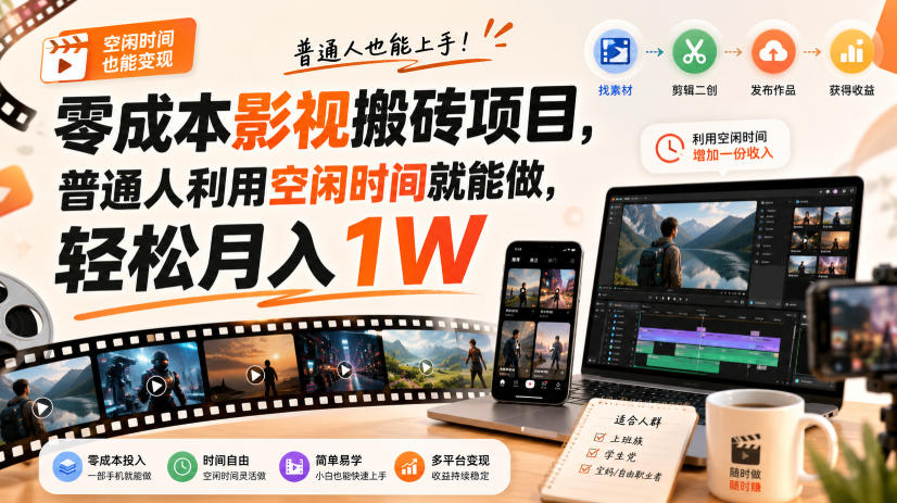 零成本影视搬砖项目，普通人利用空闲时间就能做，轻松月入1W【揭秘】-宇文网创
