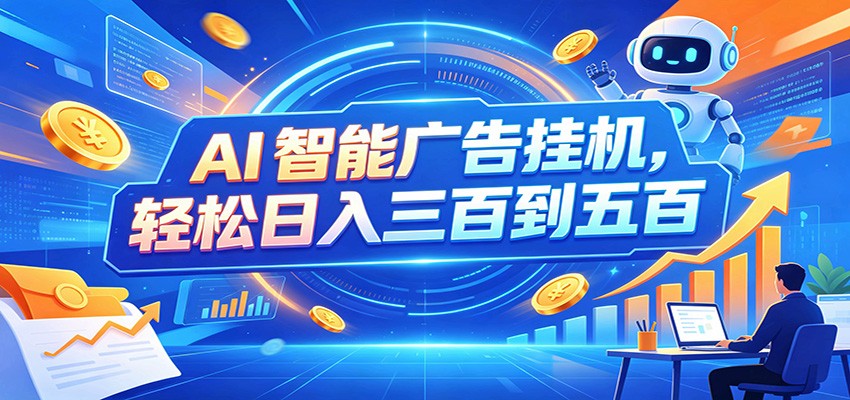 AI智能广告挂机，24小时自动跑，日入300-500，新手零门槛-宇文网创