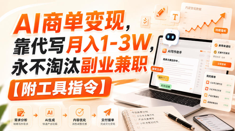AI商单变现,靠代写月入1-3W,永不淘汰副业兼职【附工具指令】【揭秘】-宇文网创