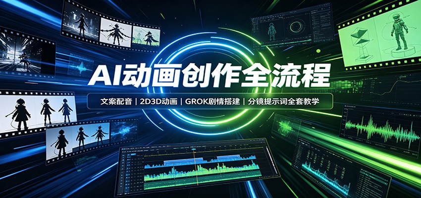 AI动画创作全流程:文案配音,2D3D动画,GROK剧情搭建,分镜提示词全套教学-宇文网创