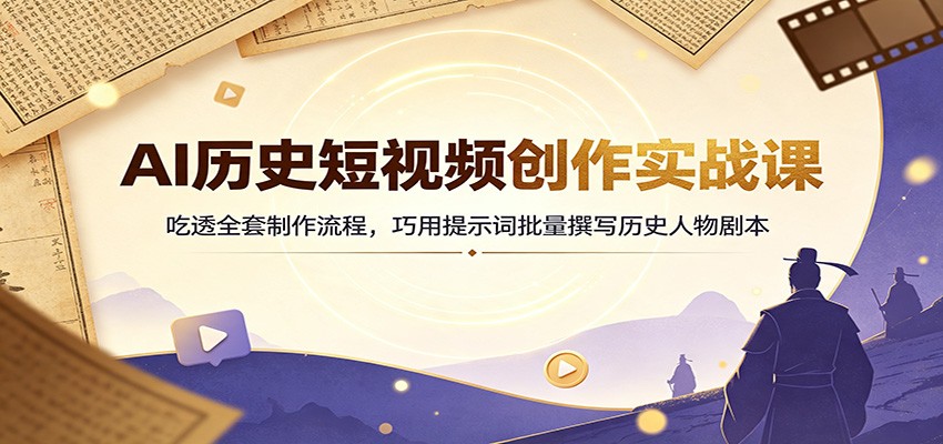 AI历史短视频创作实战课:吃透全套制作流程,巧用提示词批量撰写历史人物剧本-宇文网创