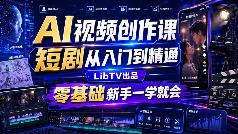 AI视频创作课,短剧从入门到精通,LibTV出品,零基础新手一学就会-宇文网创