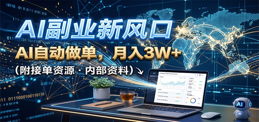 AI副业新风口，AI自动做单，月入3W+，附接单资源-宇文网创