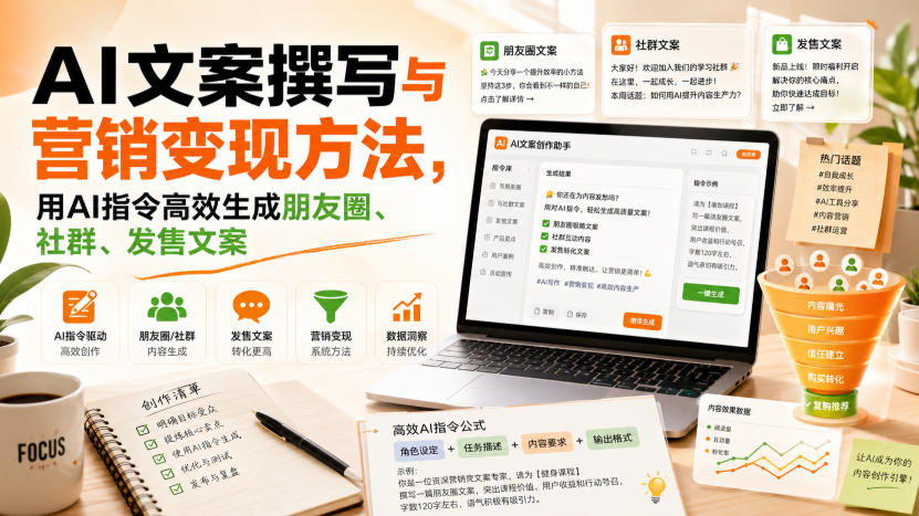 AI文案撰写与营销变现方法,用AI指令高效生成朋友圈、社群、发售文案-宇文网创