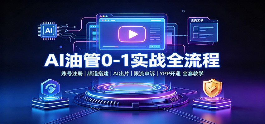 AI油管0-1实战:账号注册频道搭建,AI出片,限流申诉,YPP开通全套教学-宇文网创