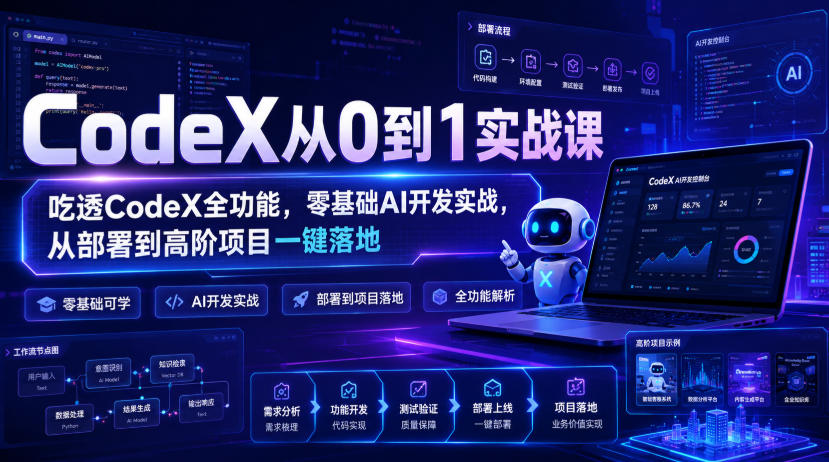 CodeX从0到1实战课,吃透CodeX全功能,零基础AI开发实战,从部署到高阶项目一键落地-宇文网创