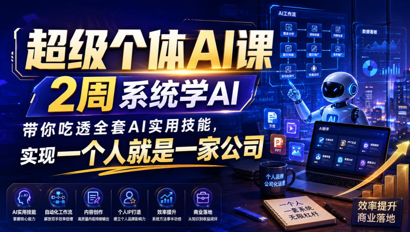 超级个体AI课,2周系统学AI,带你吃透全套AI实用技能,实现一个人就是一家公司-宇文网创