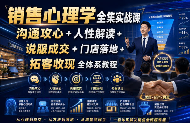 销售心理学全集实战课|沟通攻心+人性解读+说服成交+门店落地+拓客收现全体系教程-宇文网创