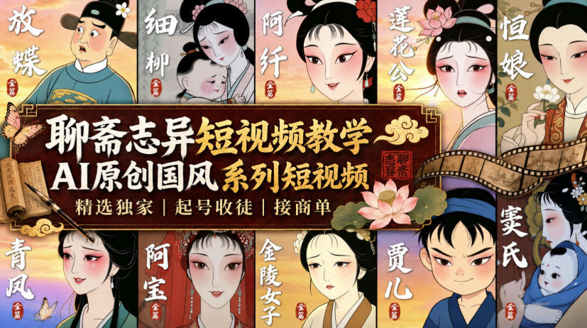 聊斋志异短视频教学,AI原创国风系列短视频,精选独家丨起号收徒丨接商单-宇文网创