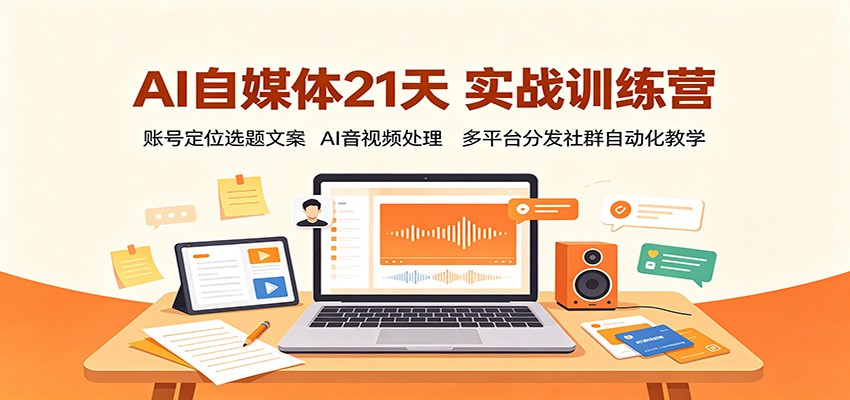 AI自媒体21天实战训练营:账号定位选题文案,AI音视频处理,多平台分发社群自动化教学-宇文网创