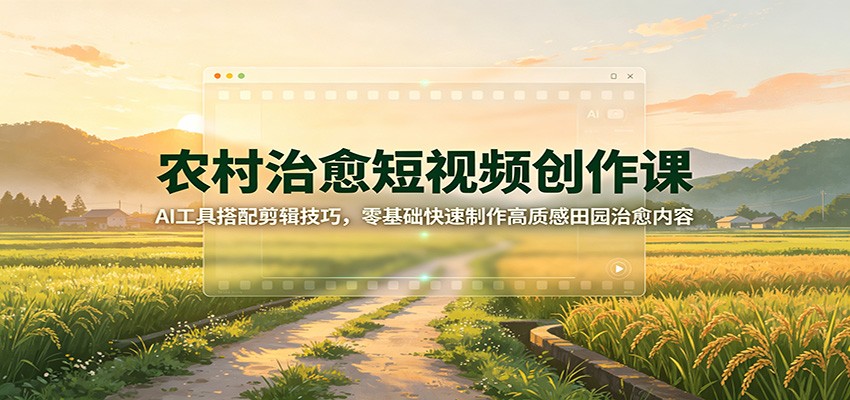 农村治愈短视频创作课：AI工具搭配剪辑技巧，零基础快速制作高质感田园治愈内容-宇文网创