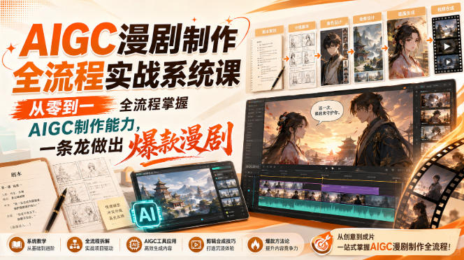AIGC漫剧制作全流程实战系统课，从零到一全流程掌握AIGC制作能力，一条龙做出爆款漫剧-宇文网创