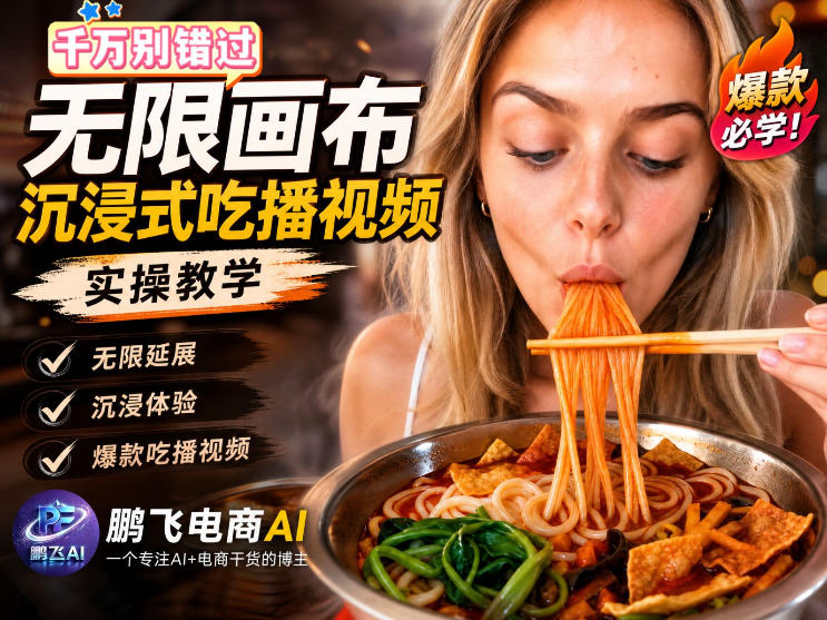 保姆级教程|用AI无线画布做沉浸式吃播,3步直接出片,无线画布工作流,操作简单好上手-宇文网创