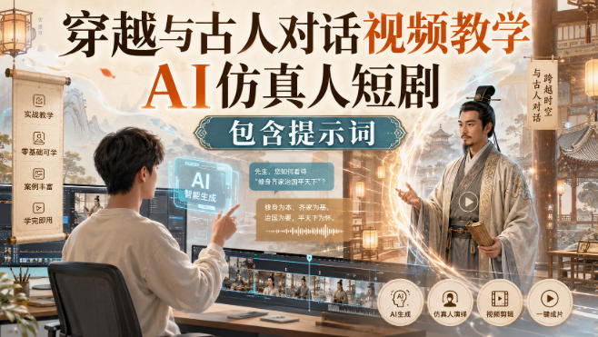 穿越与古人对话视频教学,AI仿真人短剧,包含提示词-宇文网创