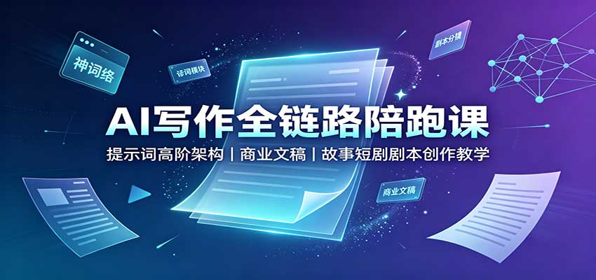 AI写作全链路陪跑课：提示词高阶架构，商业文稿，故事短剧剧本创作教学-宇文网创