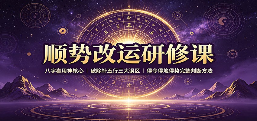 顺势改运研修课：八字喜用神核心，破除补五行三大误区，得令得地得势完整判断方法-宇文网创