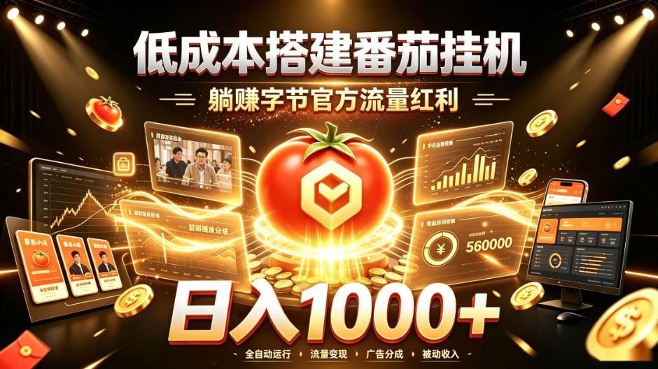 低成本搭建番茄挂G,躺賺字节官方流量红利,日入1k+,全程傻瓜式落地【揭秘】-宇文网创