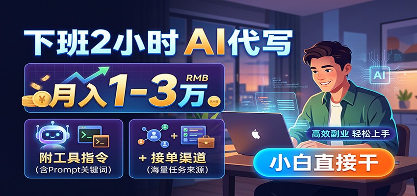 下班2小时AI代写，月入1-3万，附工具指令+接单渠道，小白直接干-宇文网创