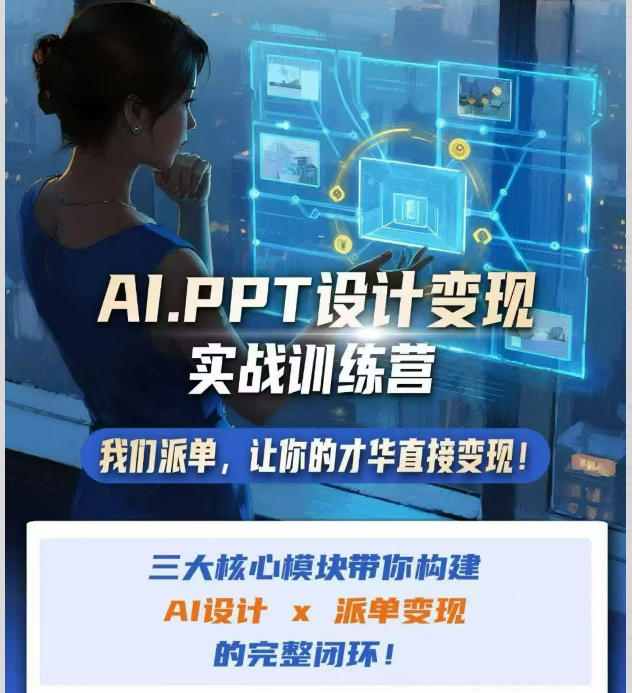 AI+PPT设计变现实战训练营，我们派单，让你的才华直接变现，三大核心模块带你构建Al设计x派单变现的完整闭环-宇文网创