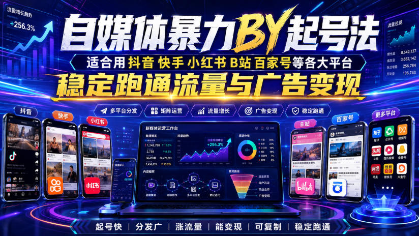 自媒体暴力搬运起号法,适合用抖音快手小红书B站百家号等各大平台,稳定跑通流量与广告变现-宇文网创