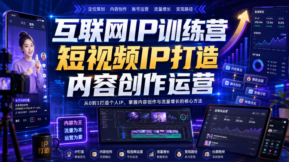 互联网IP训练营,短视频IP打造,内容创作运营-宇文网创