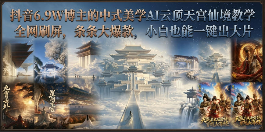 抖音6.9W博主的中式美学AI云顶天宫仙境教学,全网刷屏,条条大爆款,小白也能一键出大片-宇文网创