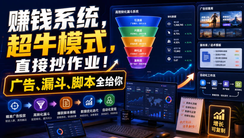 賺钱系统,超牛模式,直接抄作业!广告、漏斗、脚本全给你【原创双语字幕】-宇文网创