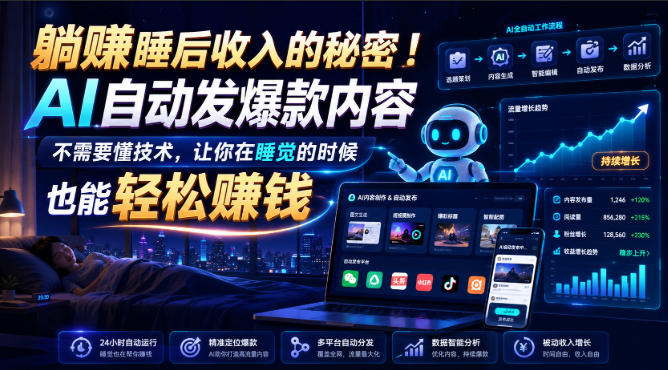 躺賺睡后收入的秘密!AI自动发爆款内容,不需要懂技术,让你在睡觉的时候也能轻松賺钱【原创双语字幕】-宇文网创