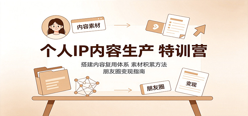 个人IP内容生产特训营:搭建内容复用体系,素材积累方法,朋友圈变现指南-宇文网创