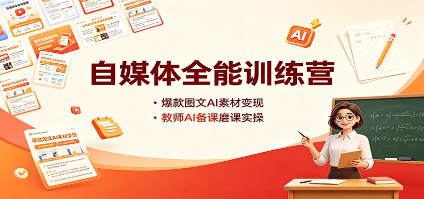 自媒体全能训练营:爆款图文AI素材变现,教师AI备课磨课实操-宇文网创