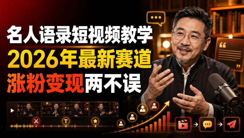 名人语录短视频教学，2026年最新赛道，涨粉变现两不误-宇文网创