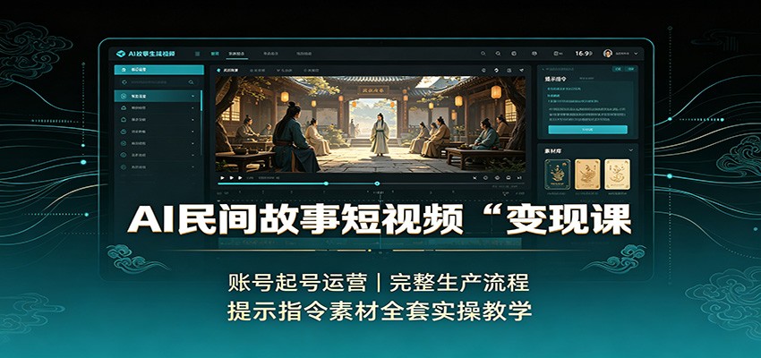 AI民间故事短视频变现课:账号起号运营,完整生产流程,提示指令素材全套实操教学-宇文网创