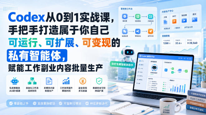 Codex从0到1实战课，手把手打造属于你自己可运行、可扩展、可变现的私有智能体，赋能工作副业内容批量生产-宇文网创