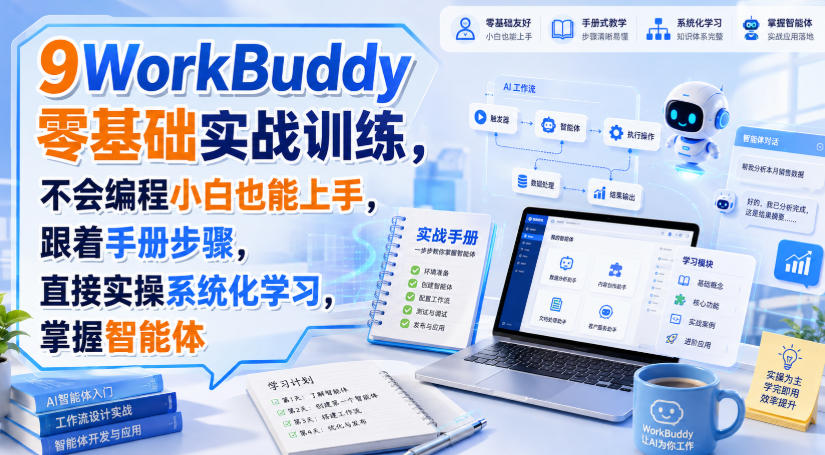 WorkBuddy零基础实战训练,不会编程小白也能上手,跟着手册步骤,直接实操系统化学习,掌握智能体-宇文网创