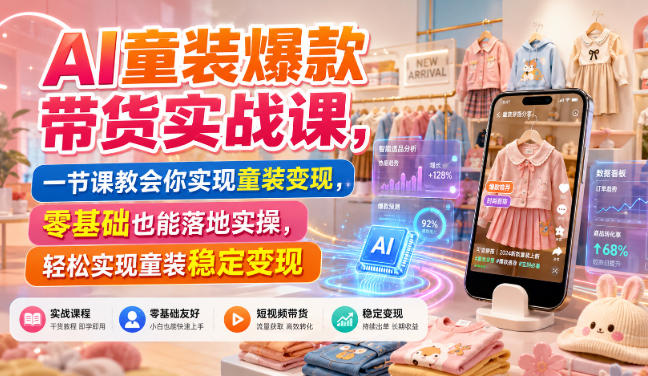 AI童装爆款带货实战课,一节课教会你实现童装变现,零基础也能落地实操-宇文网创