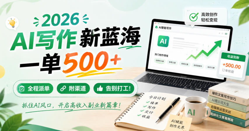 2026 AI写作新蓝海,一单500+,全程派单,附渠道,告别打工!【揭秘】-宇文网创