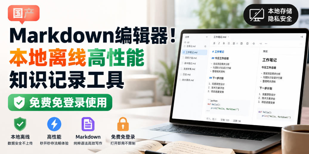 国产Markdown编辑器!本地离线高性能知识记录工具,免费免登录使用-宇文网创