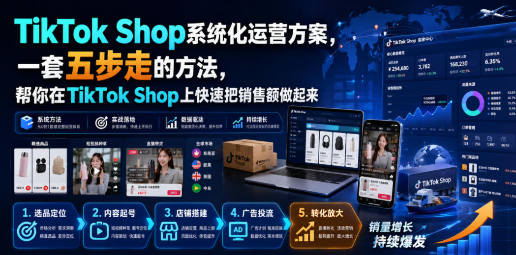 TikTok Shop系统化运营方案,一套五步走的方法,帮你在TikTok Shop上快速把销售额做起来【原创双语字幕】-宇文网创